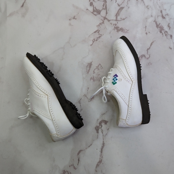 Footjoy Shoe Women 8 M White Vintage Greenjoys Lite Spike Golf Lace Embroidered - Picture 12 of 13